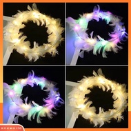 [one]LED Wreath Imitation Goose Feather Decor Colorful Luminous Lightweight Angle Crown Headband Women Headdress Girls Wedding Christmas Party Gift Photo Prop
