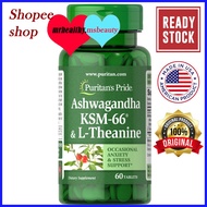 Puritan Ashwagandha KSM-66 &amp; L-Theanine 60 tablets - helps relieve occasional stress and anxiety