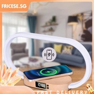 [fricese.sg] Wireless Charger Wooden LED Table Lamp with Clock Night Light for Home Office