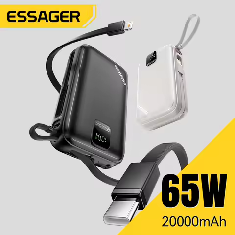 Essager Power Bank 20000mAh PD 65W Fast Charging Digital Display Portable PowerBank With 2 cables fo