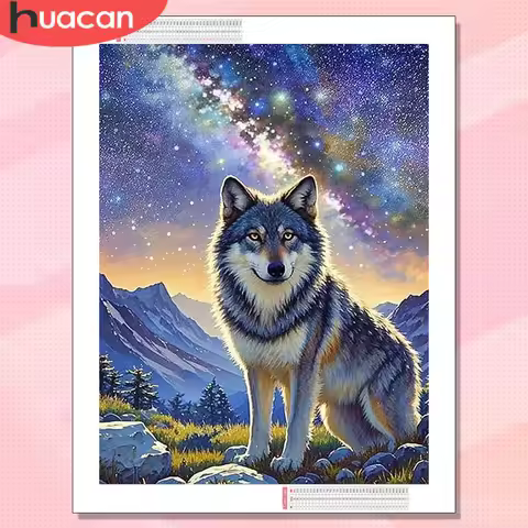 HUACAN Diamond Art Painting Wolf Animal Picture Of Rhinestones Handmade Mountain Mosaic Handmade Ful