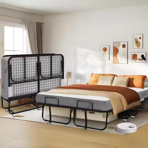 Extra Large Folding Guest Bed with 5 Inch Memory Foam Mattress 75x54 Portable Rollaway on Wheels
