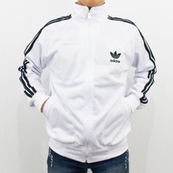 JAKET ADIDAS FIREBIRD PUTIH LIST HITAM SIZE M L XL XXL XXXL - JAKET OLAH RAGA PRIA - SWEATER TRAININ