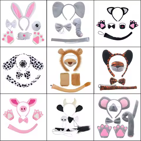 Umorden Child Adult Animals Elephant Pig Lion Tiger Dalmatian Mouse Milk Cow Bunny Costume Accessori