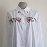 Large Vintage KAREN SCOTT White Embroidered Shirt Womens Long Sleeve Blouse L