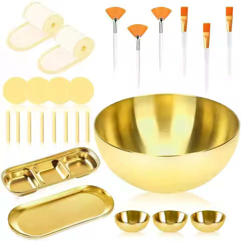 A89Q-26 Gold Esthetician Supplies Large Gold Serving Bowls 3 Facial Mask Mixing Bowls 3 Facial Flat 