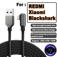 Xiaomi 120W สายชาร์จ USB Type C 6A สำหรับ Black Shark 4S 5 RS Pro ชุดปั้มอากาศรถยนต์ข้อศอก90องศามุมฉาก1.8เมตร