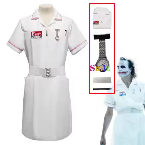 Movie Joker Cosplay Jack Nurse Costume Uniform Cosplay Scary Bat Joker Dress Pocket Watch Pen Hallow