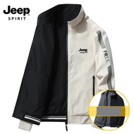 JEEP SPIRIT แจ็คเก็ตผู้ชายสองด้านคอตั้งมีกระเป๋าหลายสีทึบซิปเสื้อเบสบอลเสื้อแบบหลวมลำลองของผู้ชาย M-