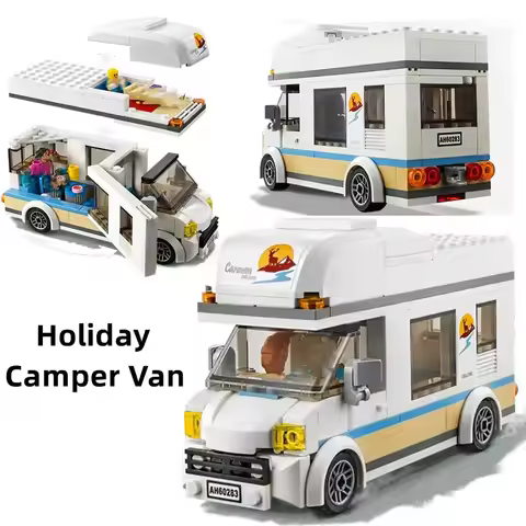 Compatible MOC Sets City Series Building Blocks Holiday Camper Van Travel Car Model Children's Holid