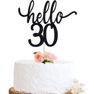Hello 30 Birthday Cake TopperFunny 30th Birthday Party Decorations Happy 30th Cake topper  Black Gli