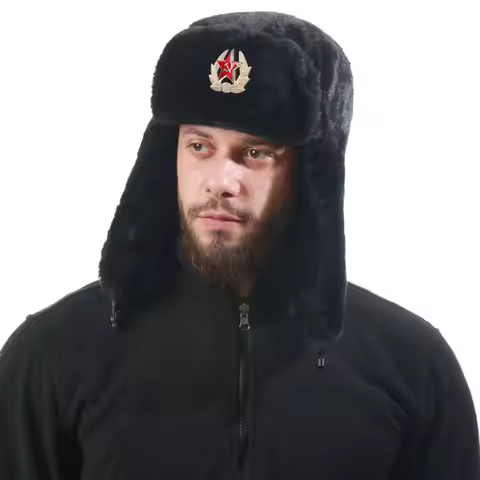 Soviet Style Ushanka Hat for Men & Women, Winter Faux Fur Bomber Pilot Trapper Hat with Ear Flaps