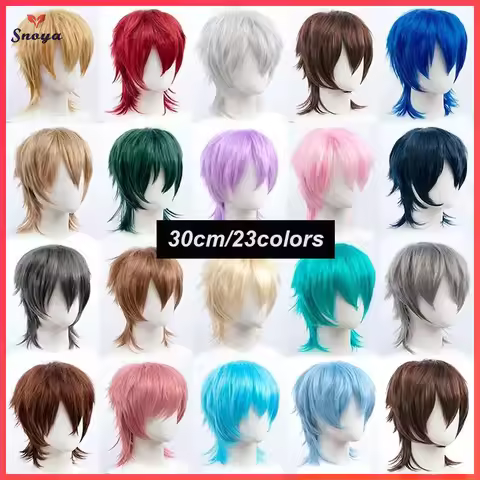 Snoya Synthetic Short Wigs Wolf cut with Bangs Choppy Cosplay Party Wig for men women Pink Red Green