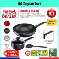 (Ready Stock) Tefal Cook & Clean 4piece Non Stick Cookware Set (B225S4) ( Wokpan + Saucepan + Spatul