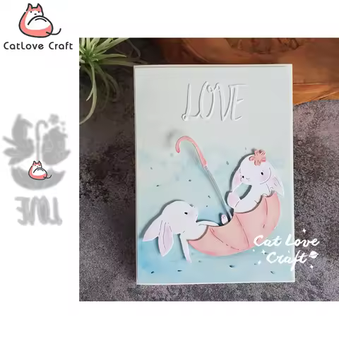 Catlove Umbrella Rabbit Bunny Animal Metal Cutting Dies Scrapbooking Stencil Die Cuts Card Making Cr
