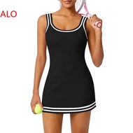 （ALO） European And American Al Yoa Knitted Sports Dress For Women Color-Blocked Short Dress Casual T