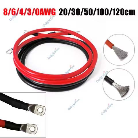 8 6 4 3 0 AWG Battery Cable With M6 M8 M10 Lug Rings Red Black Silicone Wire For Automotive Solar Po