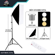 Bộ đèn studio XT5A có remote  chân xịn Linco- Kèm Softbox 50x70cm, chân đèn 2m, bóng led Bulb 150W -