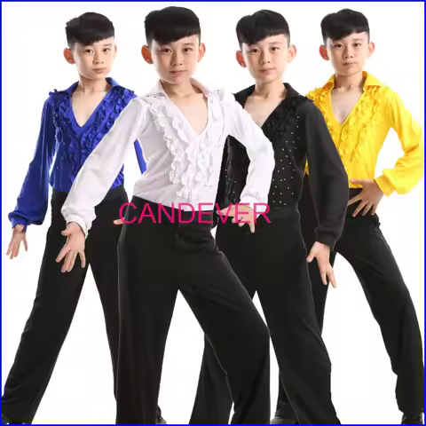 Boys Professional Latin Dance shirts long sleeves Clothes Pants Costumes for Kids Competition Shows