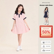Girls Summer Dresses 5-15Years 90-160cm Polo Collar Short Sleeve A-Line Princess Dress for School