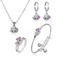 satu set perhiasan anak motif hello Kitty berlapis perak silver