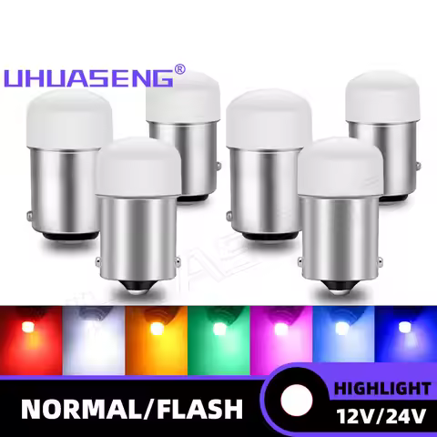 UHUASENG 12V 24V P21W Strobe 1156 1157 Red Flash BA15S BAY15D P21/5W Led Bulb R5W R10W Tail Brake Re