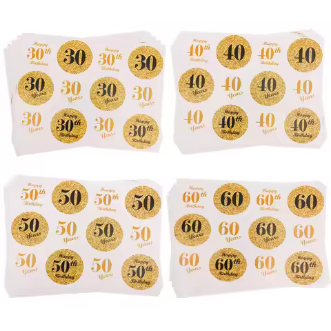 1bag Gold Dia 4cm cheers 30th 40th 50th 60th Years Paper Sticker Happy Birthday Party Seal Labels Gi