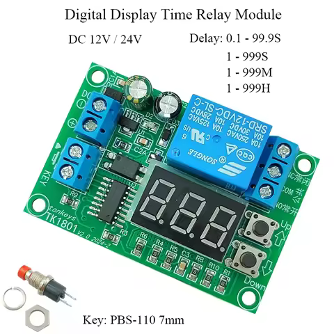 12V/24V Time Delay Relay Module with Display Adjustable 1-999 Seconds Delay NO/NC Normal Open Close