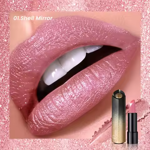 Pearly Metallic Lipstick, Glitter Shimmer Finish, Creamy Texture, High Color Payoff, Smooth Party Ma