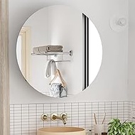 Bathroom Mirrors Mirror Cabinet Wooden Round Mirror Cabinet e Living Room Bathroom Wall Mounted Mirror Toiletries Storage Cabinet, White, 65cm (White 65cm)