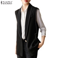 ZANZEA Women Korean Commuting Lapel Sleeveless Contrast Line Loose Blazer
