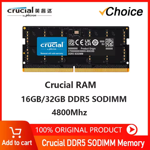 Crucial Laptop RAM Memory DDR5 16GB 32GB 4800MHz 5600MHz 1.1V CL40 262-Pin For Notebook Module SO-DI