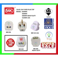 MK 13A PLUG TOP/MK 15A PLUG TOP/ MK 515 15A/MK 654 646 650 515 13A 3 PIN PLUG TOP SIRIM MK654 MK646 