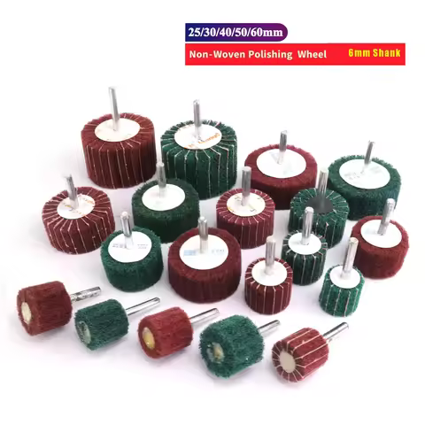 1Pc Non-woven Flap Wheel Fiber Polishing Brush Scouring Pad Grinding Sanding head for Drill 6mm Grit