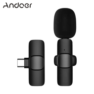 Andoer Mini Wireless Lavalier Microphone Clip-on Omnidirectional Mic Transmitter Receiver Microphone System with Wind Muff Type-C Port Replacement for Android Smartphone Live Stream Interview Recording Video Conference Online Teaching