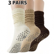 3 Pairs Women's Solid Color Multi-Purpose Non-Slip Sports Socks, Casual Minimalist Design, Suitable 