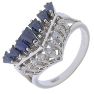 V型戒指，10.5號，Pt900鉑金 x 藍寶石 x 鑽石，藍色，1.14/0.19克拉，V形，約6.8克，女士款 [二手]