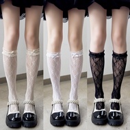 Sweet Lolita Nylon Middle Tube Socks Black White Bowknot Lolita Socks Spring Summer Harajuku Socks