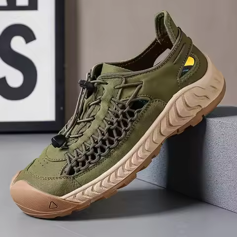 Men's Sandals Summer Anti-collision Toe Outdoor Walking Treking Casual Shoes Leather Hiking Men Slip