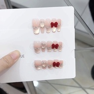 Handmade Fake Nail Short press on Nails Red Diamond Cat's Eye Fake Nails