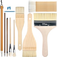 9 Piece Pottery Glaze Brush Set, Wooden Long Handle Glaze Brushes of Different Shapes, Suitable for 