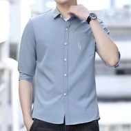 Men’s Korean-Style Casual Long Sleeve Shirt - Elegant Pure Color Upper Clothing Baju  Kemeja