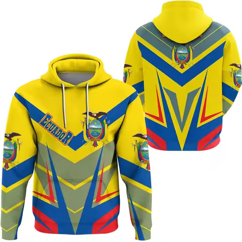 2025 Ecuador Flag Map Pattern Sportswear Ecuador Emblem Hoodie Men's Casual Men's Hoodie Sports Hood
