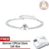 BAMOER 925 Sterling Silver Double-layer Moissanite Bracelet Round Shape Lab Grown Diamond Chain Link