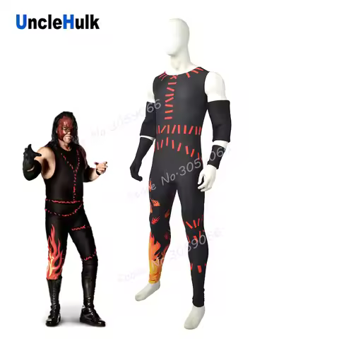 Kane Elite Wrestling Outfit Black and Red Spandex Cosplay Costume | UncleHulk