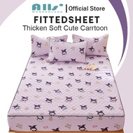 Alls' Wonderland Thicken Fitted Sheet Kuromi Bedsheet Washed Cotton Fitted Sheet with Rubber Single/Queen/King size Mattress Protector