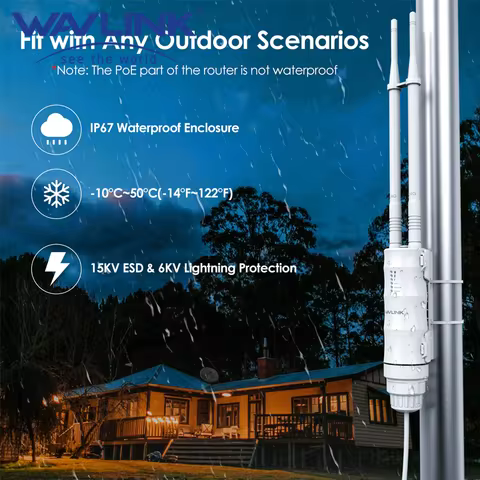 WAVLINK N300 Wireless Outdoor Router Extender Long Range Access Point with PoE Powered Waterproof 2x