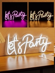 1個“let's Party” Led霓虹燈字母形狀,usb供電,適用於臥室牆面裝飾,節日派對婚禮裝飾