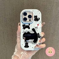 Shockproof Cake Black Cat Stand Casing For Vivo V40 Pro V25 Pro Y7s iQOO Z9 Turbo Z7 Z7X Z9X Neo 3 P