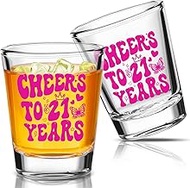 Patelai 2 Pieces Finally 21 Shot Glass 2 oz 21st Birthday Shot Glass Decoration for Celebrating Frie
